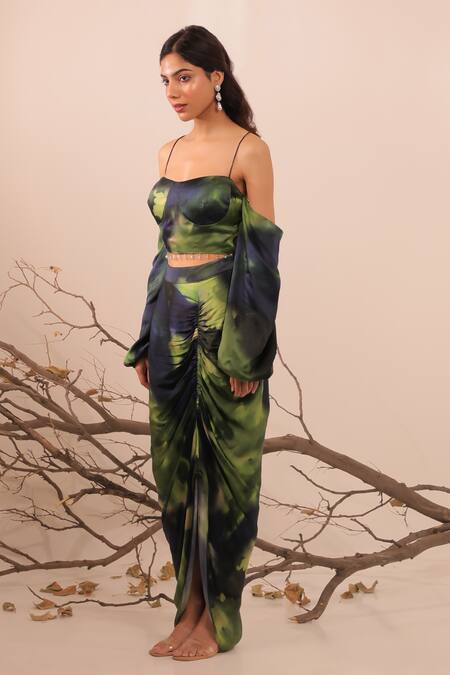 Buy Surkh Syahi Multi Color Cotton, Silk Off-shoulder Jheel Ruched Skirt And Off Top Set Online at Aza Fashions Buy_Surkh Syahi_Multi Color Cotton, Silk Off-shoulder Jheel Ruched Skirt And Off Top Set _Online_at_Aza_Fashions