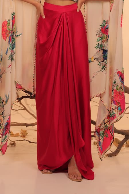 Shop_Surkh Syahi_Off White Crepe Embroidery Round Neck Floral Cape Set _Online_at_Aza_Fashions