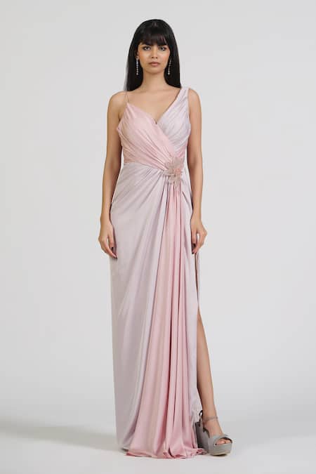 Astha Batra Crystal Zoup V Neck Drape Gown 