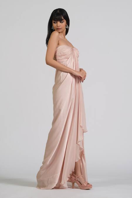 Buy_Astha Batra_Pink Satin, Georgette Embroidery Off-shoulder Bloom Blush Tube Drape Gown _Online_at_Aza_Fashions