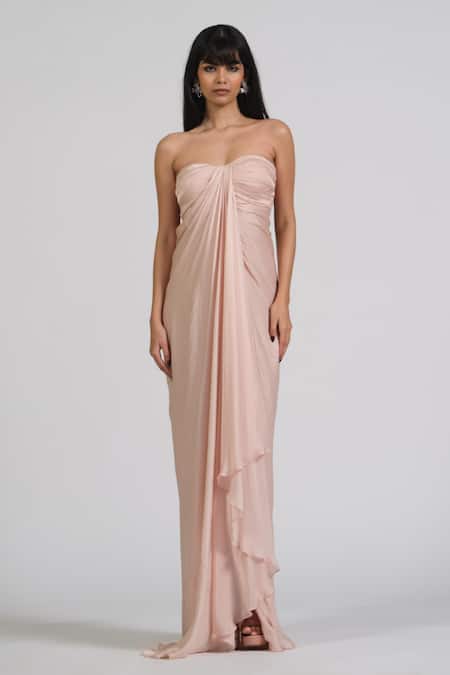 Astha Batra Bloom Blush Tube Drape Gown 