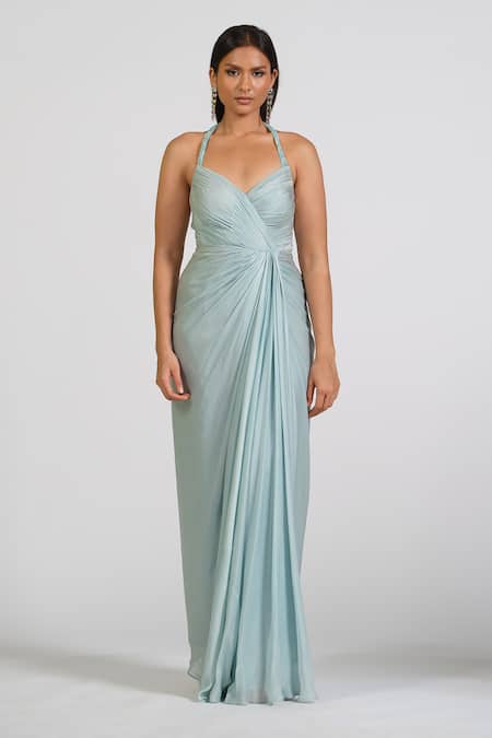 Astha Batra Embellished Halter Ice Blue Gown 
