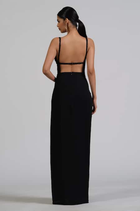 Astha Batra Marquise Black Corset Drape Gown 