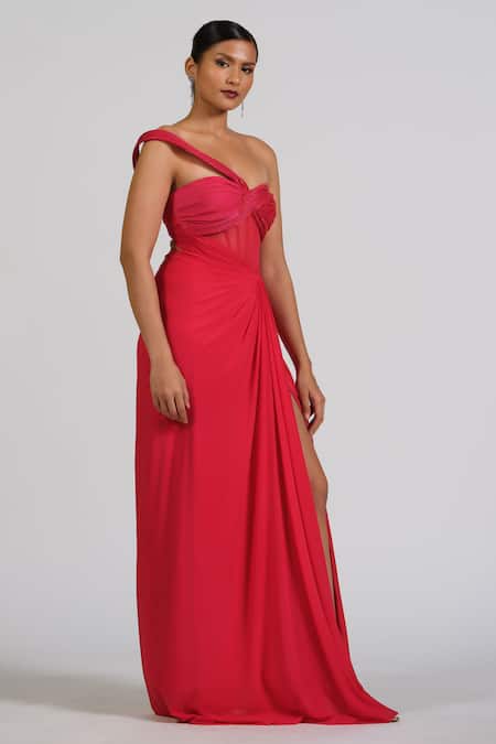 Astha Batra Red Corset Draped Gown 