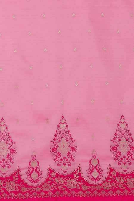 Naintara Bajaj_Pink Silk Zari Round Neck Light Woven Banarasi Saree Set _Online_at_Aza_Fashions