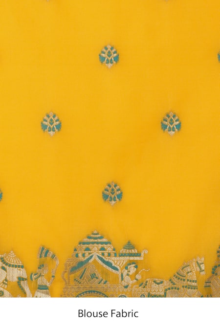 Shop_Naintara Bajaj_Yellow Silk Zari Round Neck Woven Banarasi Saree _Online_at_Aza_Fashions