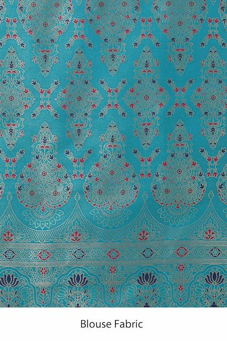 Buy_Samyukta Singhania_Cobalt Silk, Brocade Zari V-neck Cyan Woven Banarasi Saree 