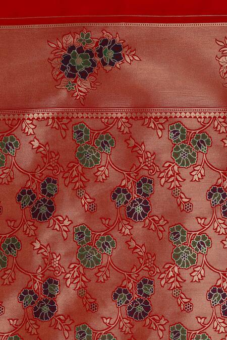 Shop Naintara Bajaj Red Silk, Brocade Zari Round Neck Woven Banarasi Saree Online at Aza Fashions Shop_Naintara Bajaj_Red Silk, Brocade Zari Round Neck Woven Banarasi Saree _Online_at_Aza_Fashions