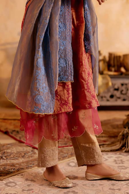 Naaz By Noor Purple Chanderi, Tissue Embroidery Round Neck Plum Thread Kurta Set at Aza Fashions Naaz By Noor_Purple Chanderi, Tissue Embroidery Round Neck Plum Thread Kurta Set _at_Aza_Fashions