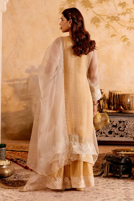 Naaz By Noor Gold Chanderi Tissue Kurta Set With Overlay 