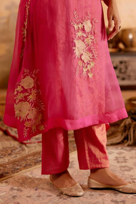 Buy Naaz By Noor Pink Chanderi, Organza Embroidery, Zari Round Tissue Kurta Set With Overlay Online at Aza Fashions Buy_Naaz By Noor_Pink Chanderi, Organza Embroidery, Zari Round Tissue Kurta Set With Overlay _Online_at_Aza_Fashions