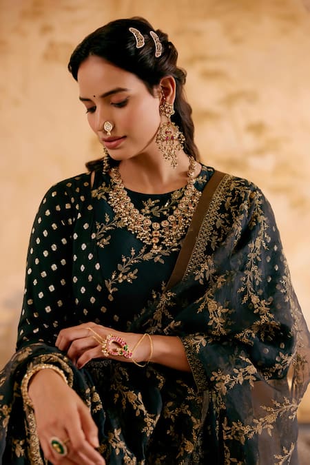 Buy Naaz By Noor Green Chanderi, Organza Embroidery Round Neck Kurta Set With Overlay And Dupatta Online at Aza Fashions Buy_Naaz By Noor_Green Chanderi, Organza Embroidery Round Neck Kurta Set With Overlay And Dupatta _Online_at_Aza_Fashions