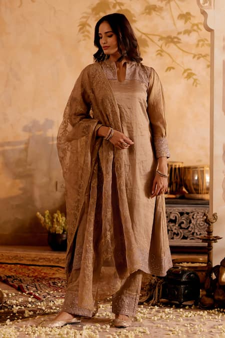 Naaz By Noor Chanderi Tissue Embroidered Kurta Set 