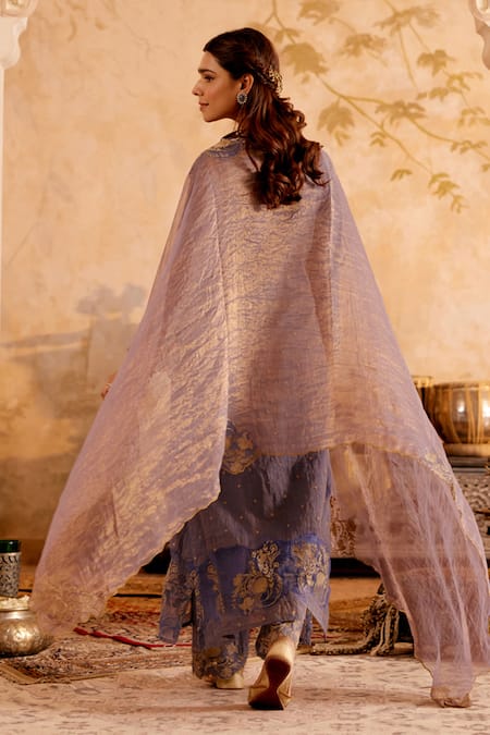 Shop Naaz By Noor Lavender Chanderi, Tissue Sequins, Zari Round Neck Kurta Set at Aza Fashions Shop_Naaz By Noor_Lavender Chanderi, Tissue Sequins, Zari Round Neck Kurta Set _at_Aza_Fashions