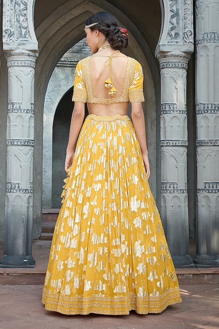 Priyanka Jain Vibrant Yellow Lurex Lehenga Set 