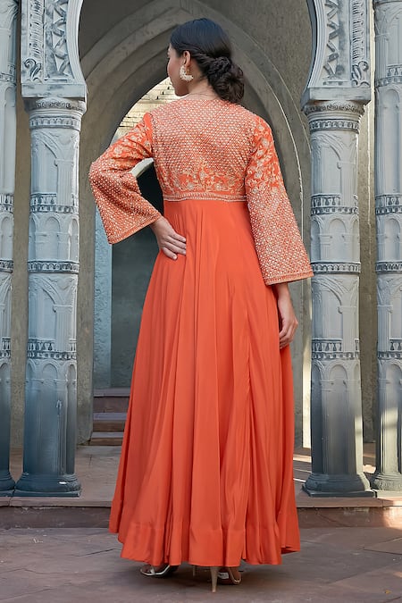 Priyanka Jain Rust Crepe Anarkali Set With Dupatta 