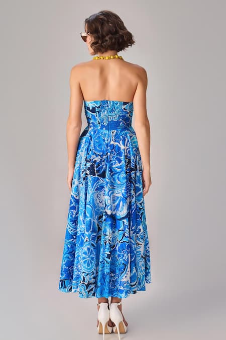 Saaksha & Kinni Abstract Floral Print Strapless Midi Dress 