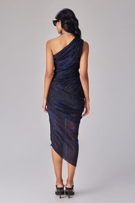 Shop Saaksha & Kinni Black Chiffon Asymmetric Floral Print Midi Dress at Aza Fashions Shop_Saaksha & Kinni_Black Chiffon Asymmetric Floral Print Midi Dress _at_Aza_Fashions