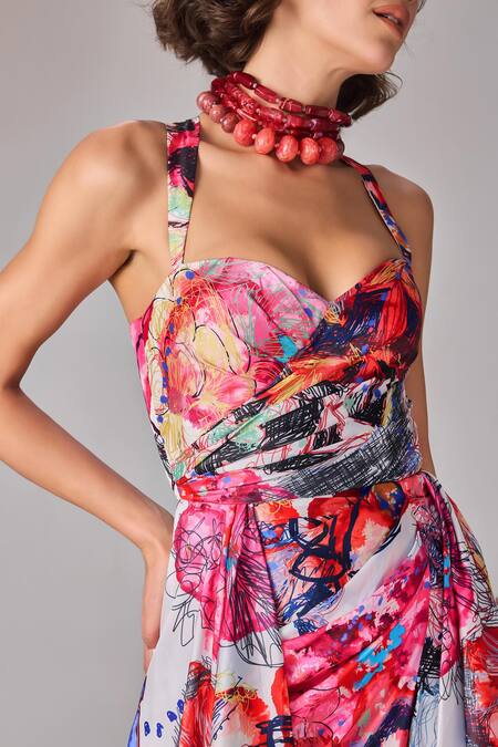 Buy Saaksha & Kinni Multi Color Taffeta Sweetheart Neck Floral Print Maxi Dress Online at Aza Fashions Buy_Saaksha & Kinni_Multi Color Taffeta Sweetheart Neck Floral Print Maxi Dress _Online_at_Aza_Fashions