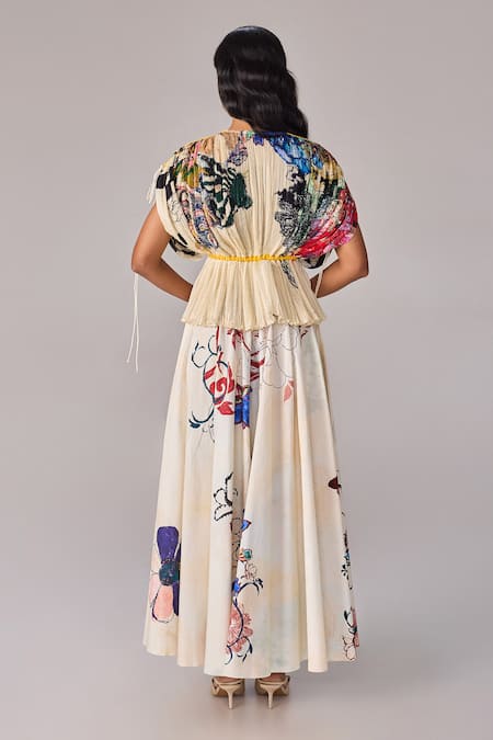 Saaksha & Kinni Floral Print Hand Micro Pleat Blouse 