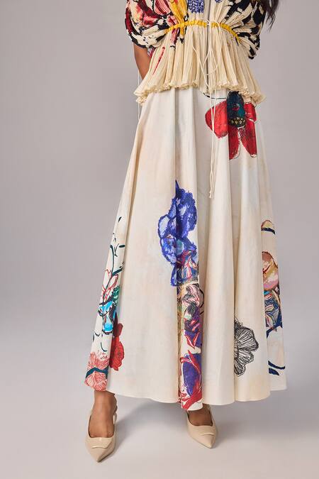 Saaksha & Kinni Multi Color Cotton, Silk Open Neck Floral Print Hand Micro Pleat Blouse Online at Aza Fashions Saaksha & Kinni_Multi Color Cotton, Silk Open Neck Floral Print Hand Micro Pleat Blouse _Online_at_Aza_Fashions