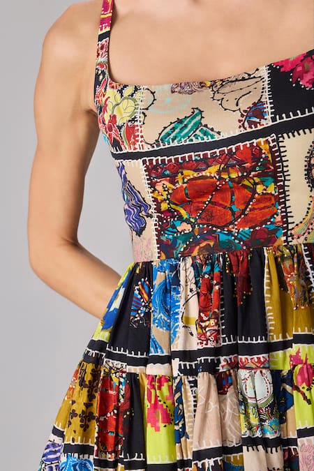 Buy Saaksha & Kinni Multi Color Cotton Square Neck Abstract Patchwork Mini Dress Online at Aza Fashions Buy_Saaksha & Kinni_Multi Color Cotton Square Neck Abstract Patchwork Mini Dress _Online_at_Aza_Fashions