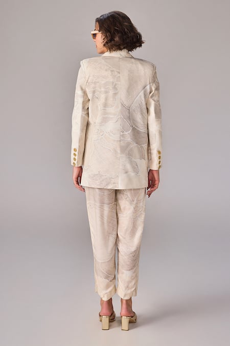 Shop Saaksha & Kinni Ivory Crepe Abstract Floral Print Blazer at Aza Fashions Shop_Saaksha & Kinni_Ivory Crepe Abstract Floral Print Blazer _at_Aza_Fashions