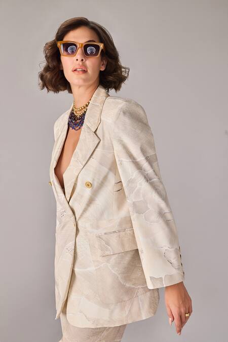 Shop Saaksha & Kinni Ivory Crepe Abstract Floral Print Blazer Online at Aza Fashions Shop_Saaksha & Kinni_Ivory Crepe Abstract Floral Print Blazer _Online_at_Aza_Fashions