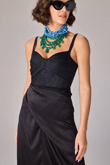 Saaksha & Kinni Black Chiffon Sweetheart Neck Abstract Floral Print Bodysuit Online at Aza Fashions Saaksha & Kinni_Black Chiffon Sweetheart Neck Abstract Floral Print Bodysuit _Online_at_Aza_Fashions