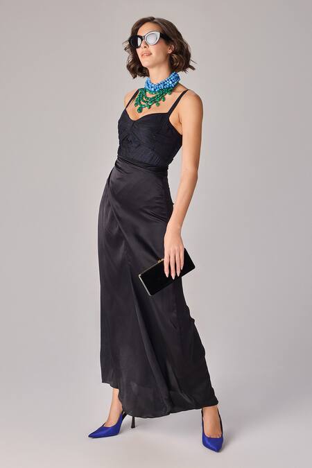 Buy Saaksha & Kinni Black Chiffon Sweetheart Neck Abstract Floral Print Bodysuit Online at Aza Fashions Buy_Saaksha & Kinni_Black Chiffon Sweetheart Neck Abstract Floral Print Bodysuit _Online_at_Aza_Fashions