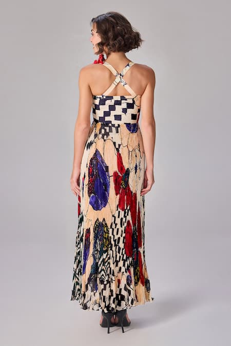 Shop Saaksha & Kinni Multi Color Chiffon, Crepe Sweetheart Neck Floral Abstract Print Maxi Dress at Aza Fashions Shop_Saaksha & Kinni_Multi Color Chiffon, Crepe Sweetheart Neck Floral Abstract Print Maxi Dress _at_Aza_Fashions