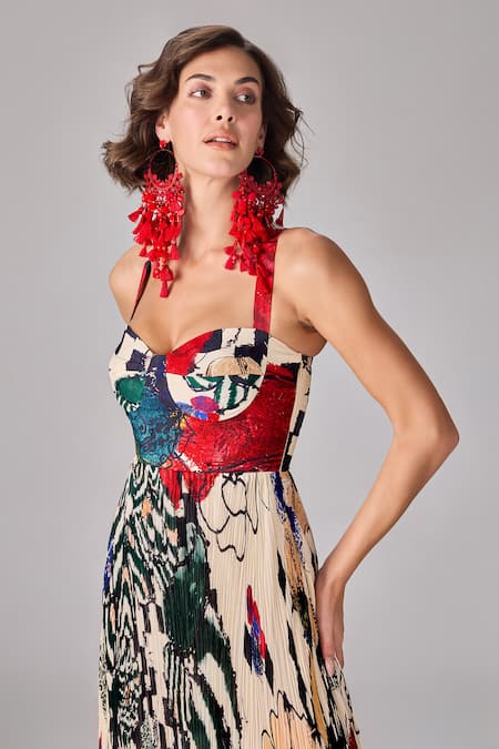 Buy Saaksha & Kinni Multi Color Chiffon, Crepe Sweetheart Neck Floral Abstract Print Maxi Dress Online at Aza Fashions Buy_Saaksha & Kinni_Multi Color Chiffon, Crepe Sweetheart Neck Floral Abstract Print Maxi Dress _Online_at_Aza_Fashions