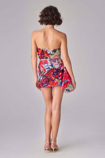 Shop Saaksha & Kinni Multi Color Silk Sweetheart Neck Abstract Floral Mini Dress at Aza Fashions Shop_Saaksha & Kinni_Multi Color Silk Sweetheart Neck Abstract Floral Mini Dress _at_Aza_Fashions