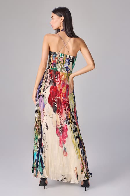Saaksha & Kinni Floral Abstract Print Hand Pleat Maxi Dress 