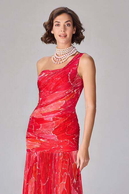 Saaksha & Kinni Pink Chiffon One Shoulder Abstract Floral Maxi Dress Online at Aza Fashions Saaksha & Kinni_Pink Chiffon One Shoulder Abstract Floral Maxi Dress _Online_at_Aza_Fashions