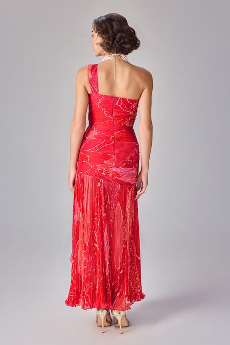 Shop Saaksha & Kinni Pink Chiffon One Shoulder Abstract Floral Maxi Dress at Aza Fashions Shop_Saaksha & Kinni_Pink Chiffon One Shoulder Abstract Floral Maxi Dress _at_Aza_Fashions