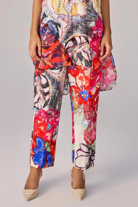 Buy Saaksha & Kinni Multi Color Cotton Asymmetric Abstract Floral Collared Tunic Online at Aza Fashions Buy_Saaksha & Kinni_Multi Color Cotton Asymmetric Abstract Floral Collared Tunic _Online_at_Aza_Fashions