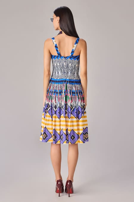 Shop Saaksha & Kinni Multi Color Cotton Square Neck Abstract Print Midi Dress at Aza Fashions Shop_Saaksha & Kinni_Multi Color Cotton Square Neck Abstract Print Midi Dress _at_Aza_Fashions