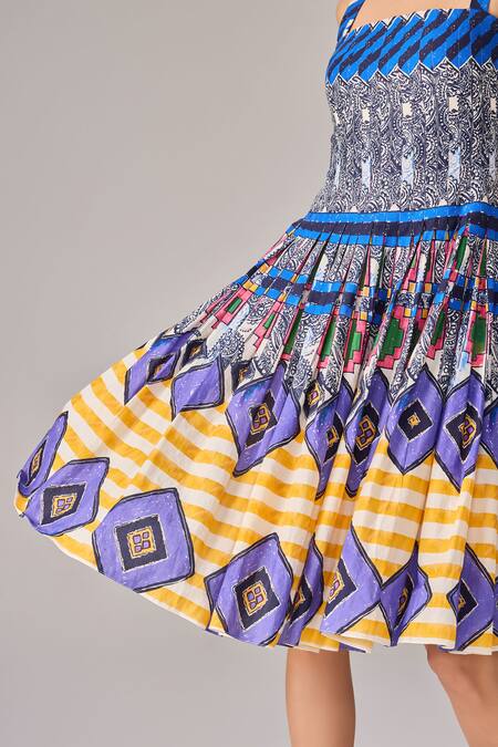 Saaksha & Kinni Multi Color Cotton Square Neck Abstract Print Midi Dress Online at Aza Fashions Saaksha & Kinni_Multi Color Cotton Square Neck Abstract Print Midi Dress _Online_at_Aza_Fashions