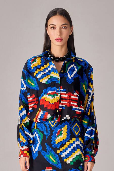 Shop Saaksha & Kinni Multi Color Cotton Aztec Print High Waist Skort Online at Aza Fashions Shop_Saaksha & Kinni_Multi Color Cotton Aztec Print High Waist Skort _Online_at_Aza_Fashions