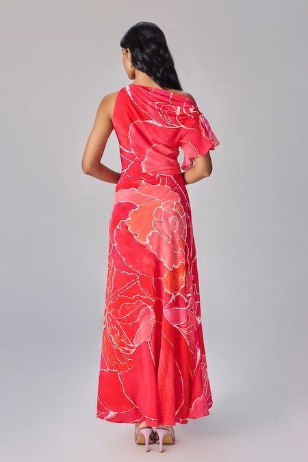 Saaksha & Kinni One Shoulder Abstract Floral Maxi Dress 