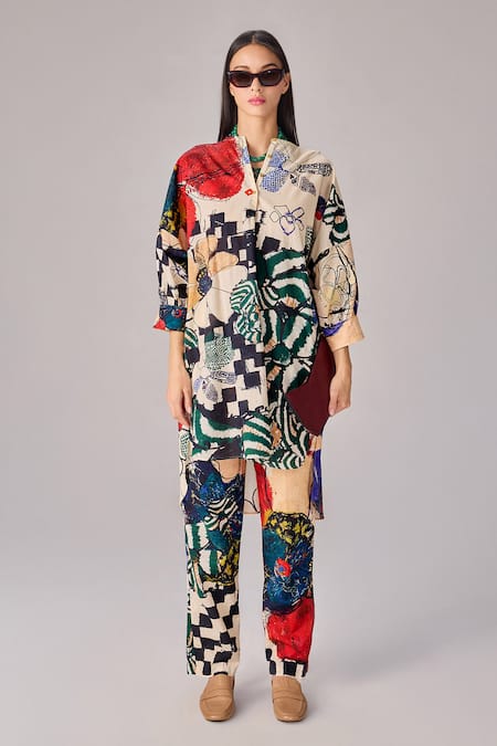 Saaksha & Kinni Multi Color Cotton Asymmetric Multicolor Abstract Floral Tunic Online at Aza Fashions Saaksha & Kinni_Multi Color Cotton Asymmetric Multicolor Abstract Floral Tunic _Online_at_Aza_Fashions