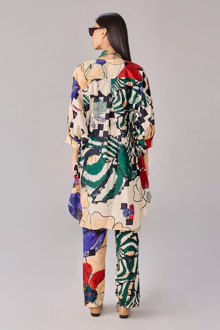 Shop Saaksha & Kinni Multi Color Cotton Abstract Floral High Waist Trousers at Aza Fashions Shop_Saaksha & Kinni_Multi Color Cotton Abstract Floral High Waist Trousers _at_Aza_Fashions