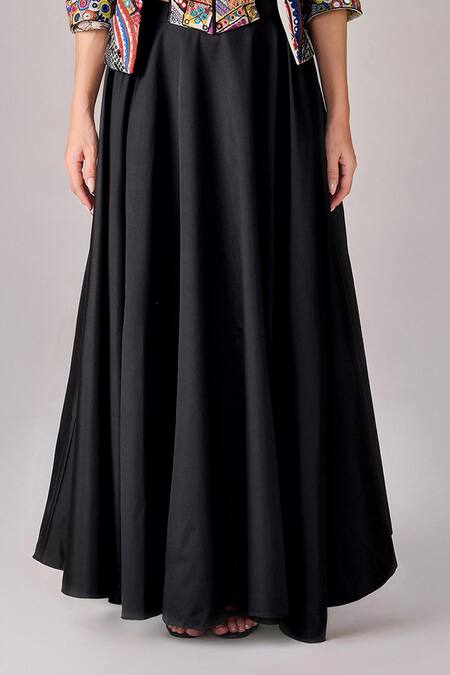 Saaksha & Kinni_Black Taffeta High Waist Flared Maxi Skirt _Online_at_Aza_Fashions