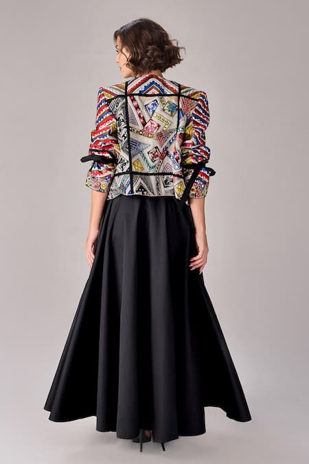 Shop_Saaksha & Kinni_Black Taffeta High Waist Flared Maxi Skirt _at_Aza_Fashions