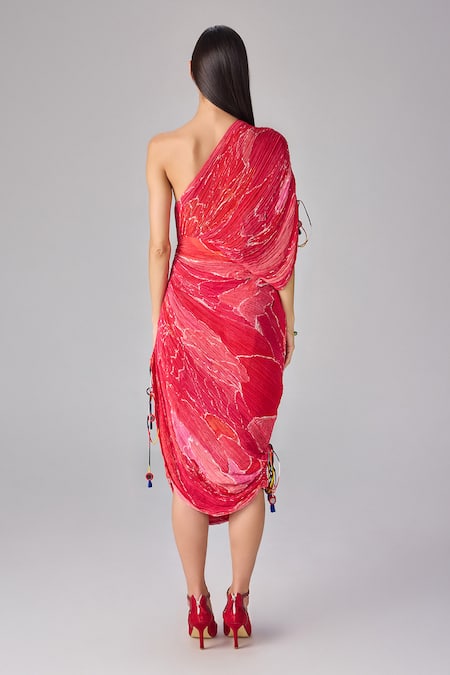 Saaksha & Kinni One Shoulder Abstract Floral Midi Dress 