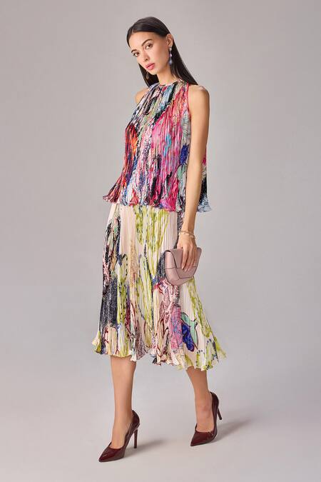 Saaksha & Kinni_Multi Color Polyester Abstract Print Midi Skirt _Online_at_Aza_Fashions