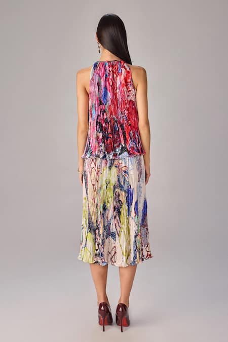 Shop_Saaksha & Kinni_Multi Color Polyester Abstract Print Midi Skirt _at_Aza_Fashions