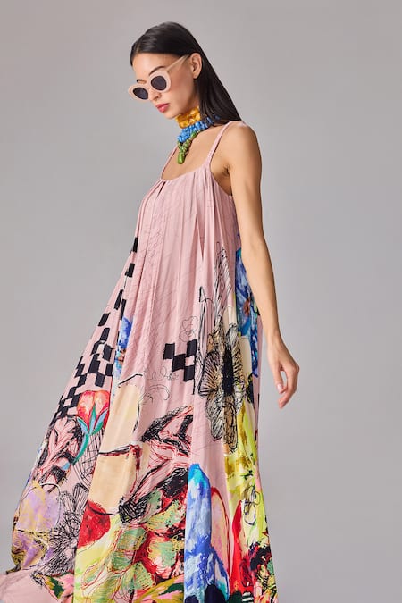 Buy Saaksha & Kinni Multi Color Crepe Square Neck Floral Abstract Print Flared Maxi Dress Online at Aza Fashions Buy_Saaksha & Kinni_Multi Color Crepe Square Neck Floral Abstract Print Flared Maxi Dress _Online_at_Aza_Fashions