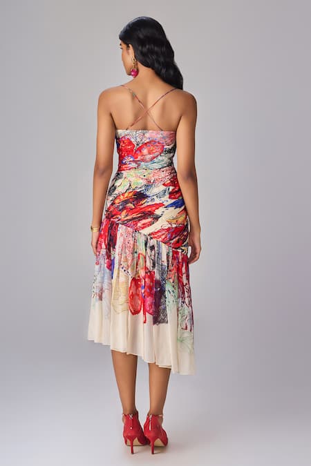 Saaksha & Kinni Abstract Floral Print Asymmetric Midi Dress 